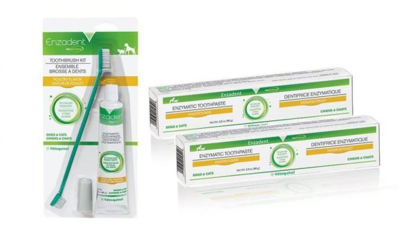 Vetoquinol Enzadent Toothbrush Kit + 2 Tubes of Poultry Toothpaste